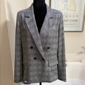 june & hudson Grey Plaid Double-Breasted Blazer